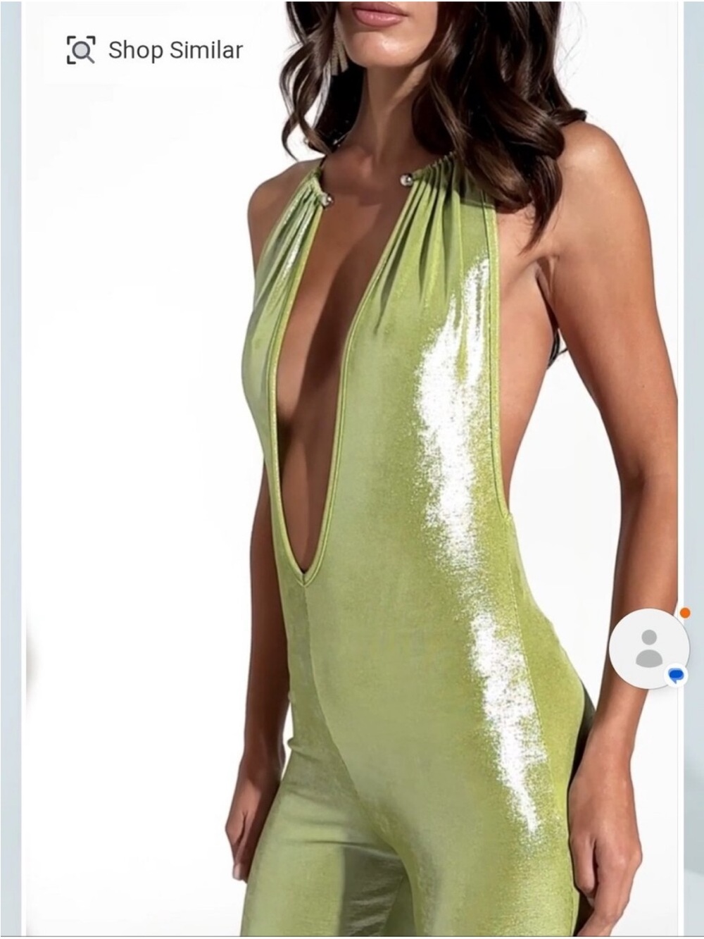 AKIRA Metallic Lime Halter Wide-Leg Jumpsuit - Picture 3 of 5